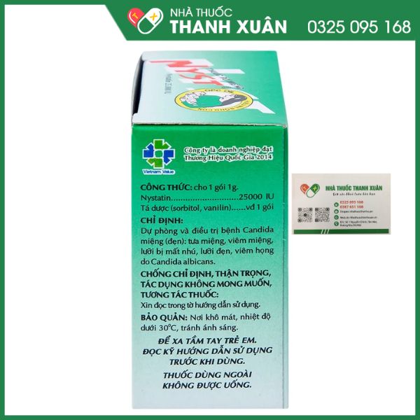 Thuốc bột rơ miệng Nyst trị bệnh Candida miệng (10 gói x 1g thuốc bột)